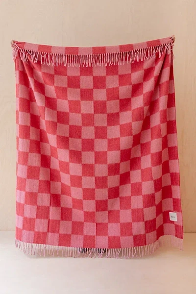 Tbco Recycled Checkered Wool Throw Blanket In Pink/red Checkerboard At Urban Outfitters