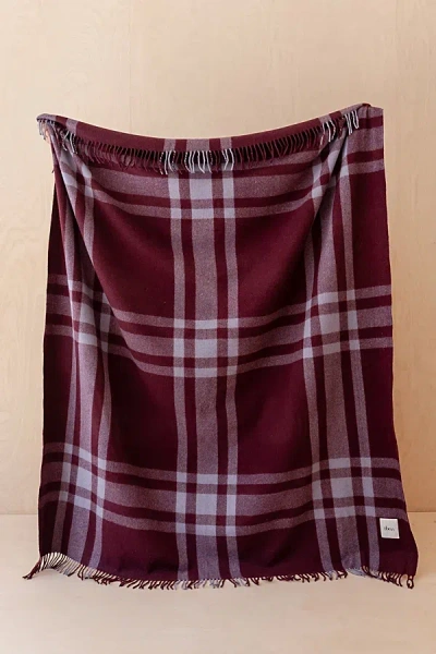 Tbco Recycled Wool Plaid Throw Blanket In Burgundy Modern Tartan At Urban Outfitters In Purple