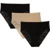 Tc Assorted 3-pack Lace High Cut Briefs In Black/black/warm Beige
