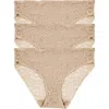 Tc Assorted 3-pack Lace Hipster Briefs In Warm Beige
