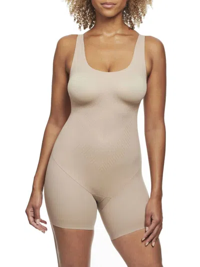 Tc Fine Intimates Iconic Core Mid-thigh Booty Lift Shaping Bodysuit In Stucco / Stucco In Brown