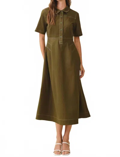 Tcec A-line Midi Dress In Olive In Green