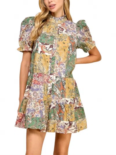 Tcec Abstract Print Chic Mock Neckline Dress In Green Multi In Neutral