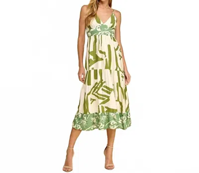 Tcec Abstract Print Midi Dress In Sage In Multi