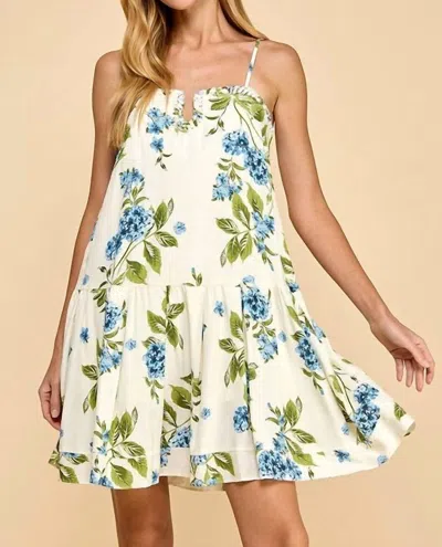Tcec Freshly Picked Mini Dress In Cream Blue Floral In Multi