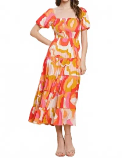 Tcec Adriana Abstract Print Multi Midi Dress In Orange Multi In Black