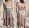 Tcec Anna Ruched Midi Dress In Metallic Pearl In Multi