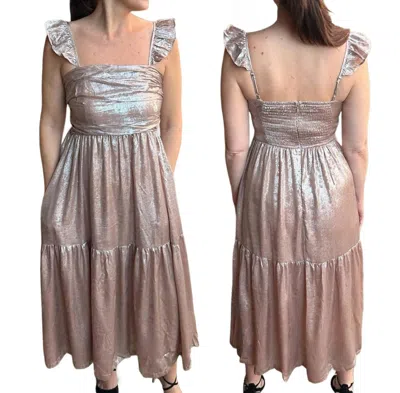 Tcec Anna Ruched Midi Dress In Metallic Pearl In Multi