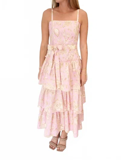 Tcec Aria Floral Tiered Ruffle Midi Dress In Pink