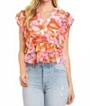 Tcec Blushing Sunset Ruched Top In Orange In Multi