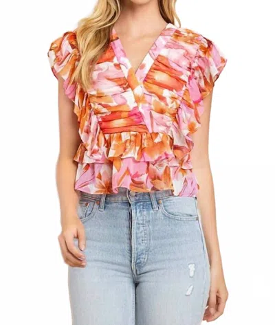 Tcec Blushing Sunset Ruched Top In Orange In Multi