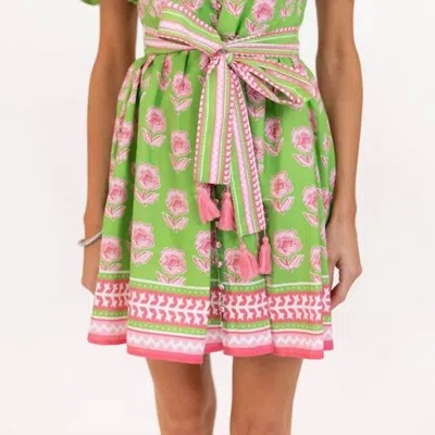 Tcec Blythe Button Down Mini Dress In Green And Pink