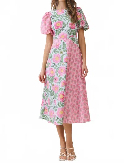 Tcec Bold Mixed Floral Pattern Midi Dress In Pink In Brown