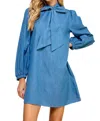 Tcec Bow Tie Denim Mini Dress In Light Denim In Blue