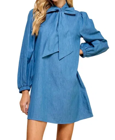Tcec Bow Tie Denim Mini Dress In Light Denim In Blue