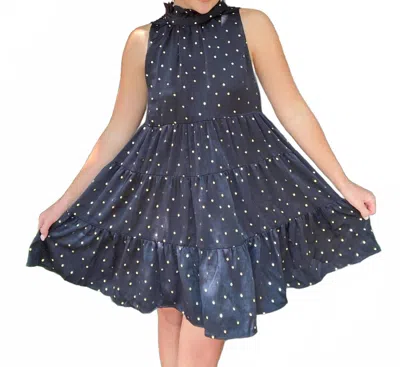 Tcec Breakfast At Tiffanys Shimmer Polka Dot Dress In Black In Blue