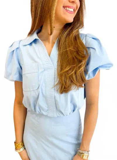 Tcec Bubble Sleeve Detail Top In Baby Blue