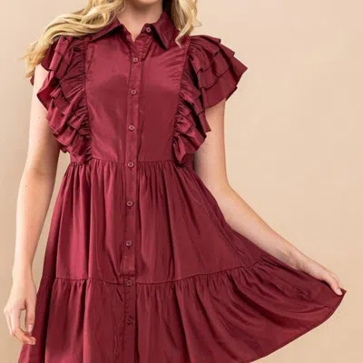 Tcec Button-down Dress In Wine In Red