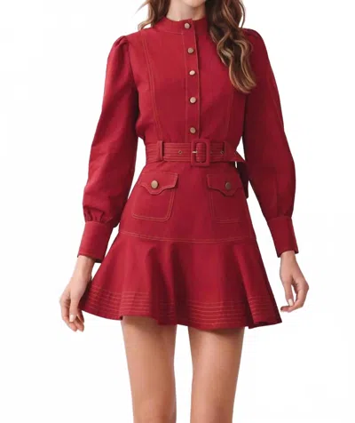 Tcec Button Me Up Belted Dress In Red In Brown