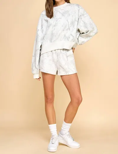 Tcec Camouflage Print Dropped Shoulders Sweatshirt & High Waisted Sweat Short Set In White In Gray