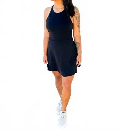 Tcec Care Free Halter Neck Crisscross Athletic Dress In Black