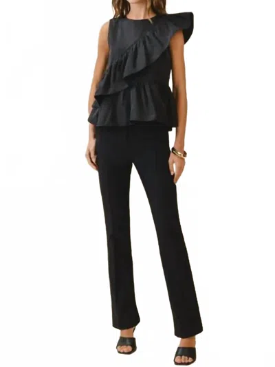 Tcec Cascading Ruffle Panels Drape Detail Peplum Top In Black