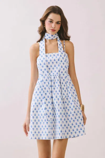 Tcec Choker Mini Dress In Bluebell Breeze In White