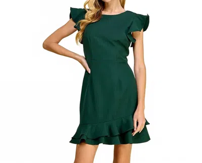 Tcec Clara Short Ruffle Sleeves Mini Dress In Hunter Green