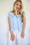 Tcec Colette Oversized Bow Statement Top In Blue In Blue