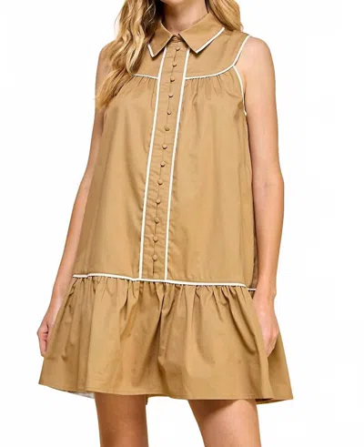 Tcec Collar Trim Mini Dress In Khaki In Brown