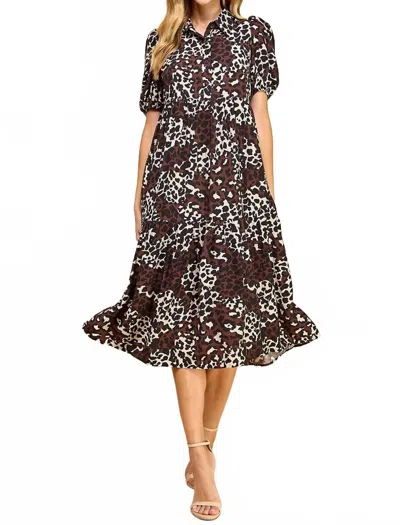 Tcec Collared Midi Shirt Dress In Beige/black In Brown