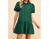 Tcec Louise Pleated Aline Puff Sleeve Mini Dress In Green In Green