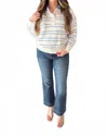 Tcec Collared Striped Knit Half Button Pullover In White In White