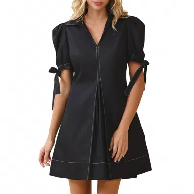 Tcec Collared V Neckline Pleated Detail A Line Dress In Black
