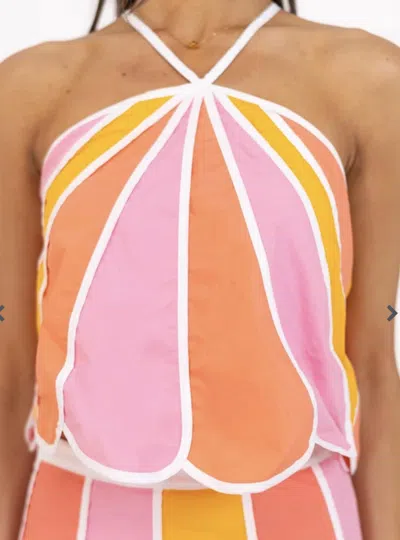 Tcec Color Block Scalloped Edges Halter Tank In Multi