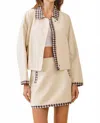 Tcec Contrast Gingham Trim Front Zipper Collared Jacket In Off White In Neutral