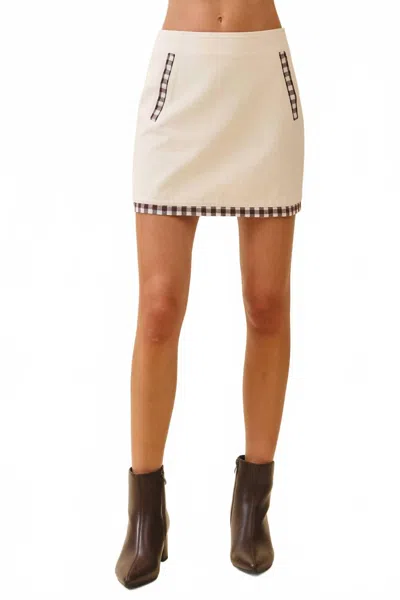 Tcec Contrast Gingham Trim Mini Skirt In Off White In Multi