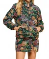 Tcec Corduroy Floral Printed Puffer Jacket In Black In Black