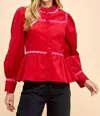 Tcec Corduroy Scallop Detail Button Up Top In Red