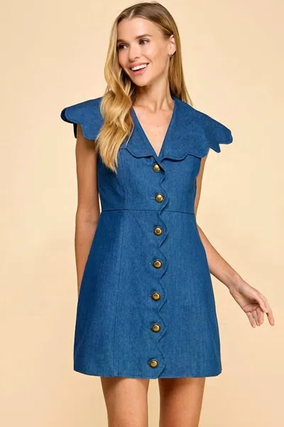 Tcec Dainty Scallop Mini Dress In Dark Denim In Blue