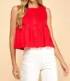 Tcec Davis Pleated Tank Top In True Red In Red