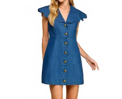 Tcec Denim Scallop Detail Button Down Dress In Blue