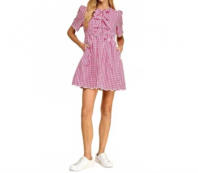 TCEC DEVON PLAID MINI DRESS IN FUSCHIA