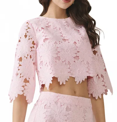 Tcec Elbow Length Sleeves Floral Lace Cropped Top In Pink