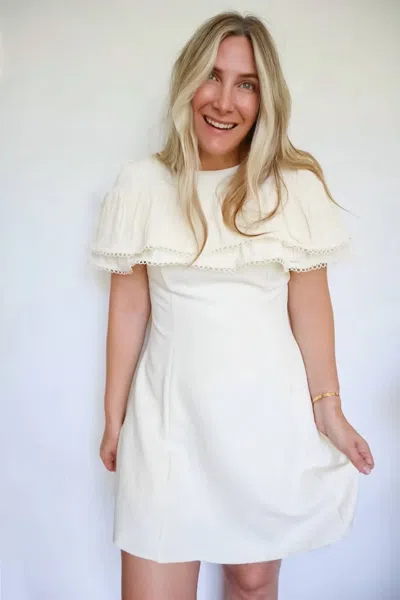 Tcec Eleanor Pleated Capelet A-line Mini Dress In Ivory In White
