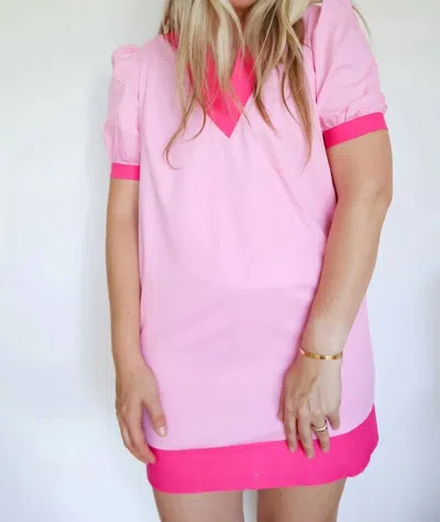 Tcec Eloise Contrast Trim Puff Sleeve Mini Dress In Pink