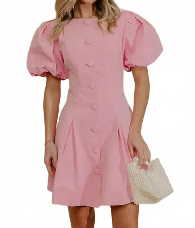 Tcec Elsie Puff Sleeve Button Down Mini Dress In Pink