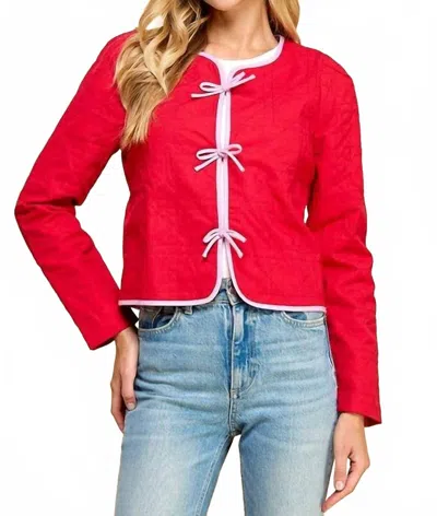 Tcec Emily Quilted Long Sleeve Accented Bow Jacket In Red
