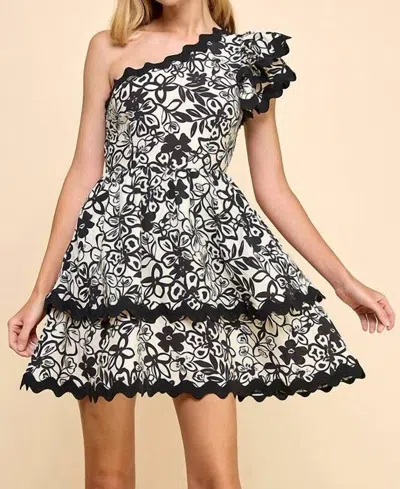 Tcec Evening Blooms One Shoulder Tiered Dress In Black