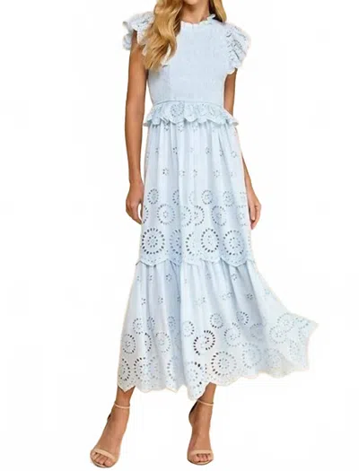 Tcec Eyelet Lace Scalloped Midi Dress In Baby Blue
